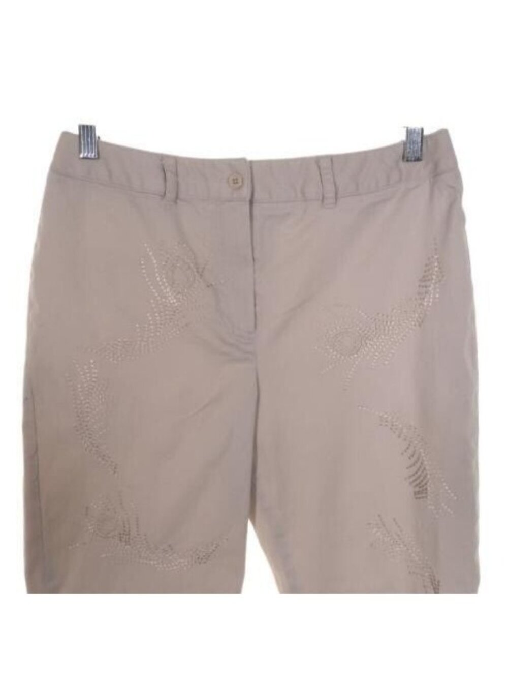 Larry Levine Womens Cropped Pants 8P Tan Khaki Empbroidered Stretchy - Picture 4 of 9